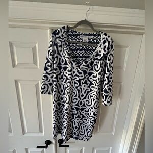 Gretchen Scott Navy Scroll Ruffneck Dress